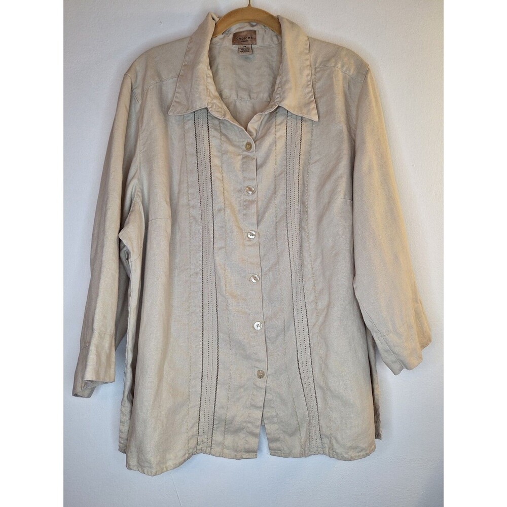 Choices Woman 100% Linen‎ Button Up Shirt Jacket Plus Sz 2x Minimalist Mature